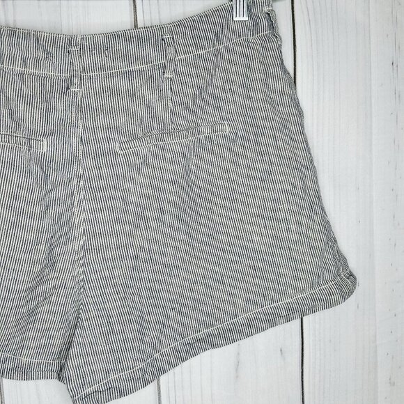 Abercrombie & Fitch Sz L 2.5" Shorts High Rise Linen Blend Blue White Striped - Picture 7 of 7